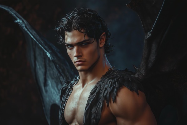 handsome man in demon bat wings
