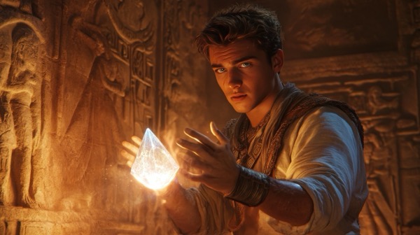 young magic worker floating a crystal