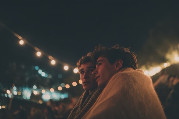 young male couple at outdoor theater