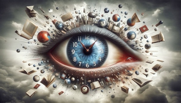 Close-up of an eye made up of a clock