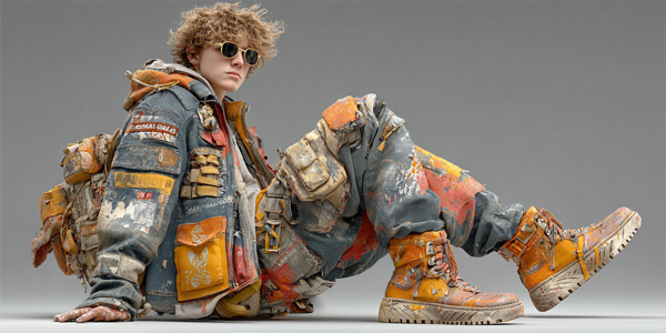 Photorealistic image of single young man dressed outlandishly