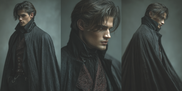 three images of a photorealistic young and attractive vampire